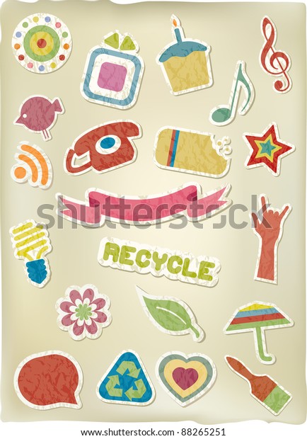 Collection Stickers On Crumpled Paper Effect Stock Vector (Royalty Free ...