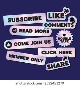 a collection of stickers on social media platforms or online videos. with bright colors and glossy effects. Vector.