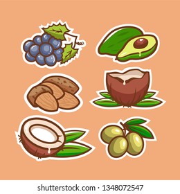 Collection of stickers organic natural products, vector emblems.