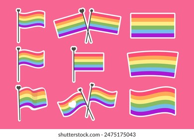 Collection stickers pride flag flat style