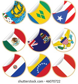 Collection of stickers/labels with country flags from North- Central and South America, set 4