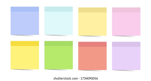 Collection sticky colored notes. 3d post note paper. Stickers tapes with shadow template. 