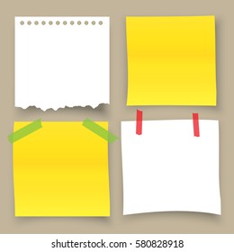 Collection of sticky note with adhesive tape isolated on isolated background.