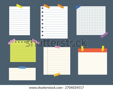 Collection of sticky note, notepaper journal with adhesive tape sticker