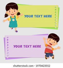 Collection of sticky note for various purposes. Funny cartoon character. Vector illustration