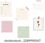 Collection of sticky note vector illustrations stationery design jounal bullet to do list paper note check list