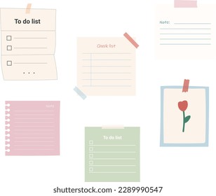 Collection of sticky note vector illustrations stationery design jounal bullet to do list paper note check list