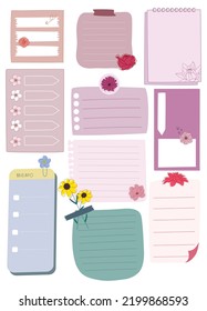 collection of sticky notes with flower vector illustration