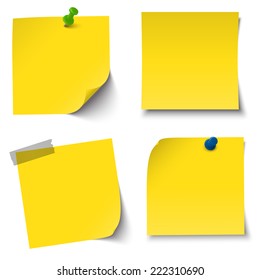 collection of sticky papers with pin needle, adhesive tape