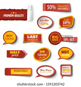 Collection stikers element in red yellow design