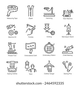 Colección de los iconos lineales de costura 

