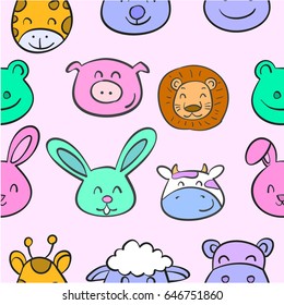 Collection stock animal head various doodles vector art