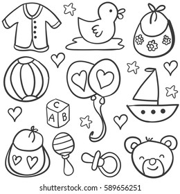 Collection stock of baby object doodles