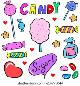 Collection stock of candy various doodle style