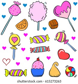 Collection stock of candy various doodle style