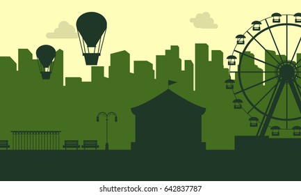 Collection stock of carnival funfair scenery silhouettes