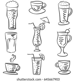 Collection stock drink various doodles