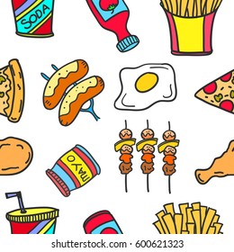 Collection stock of food various doodles