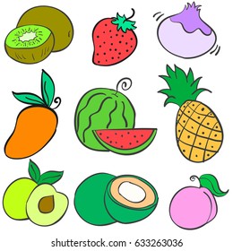 Collection stock fruit various doodles