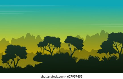 Collection stock landscape jungle silhouettes