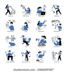 Collection of Stock Market Hand Drawn Mini Illustrations 

