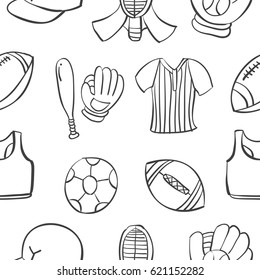 Collection stock sport equipment doodle style