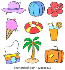 Collection stock of summer object doodles