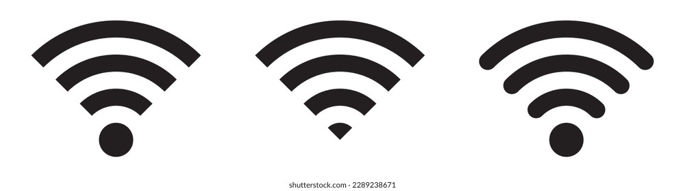 Colección de imágenes vectoriales de material que representan símbolos e iconos relacionados con la conectividad Wi-Fi inalámbrica, incluidos símbolos de señal Wi-Fi y una conexión a Internet, que permiten el acceso remoto a Internet.