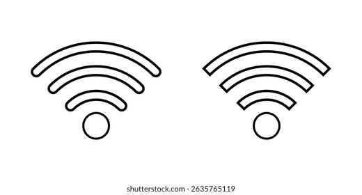 Coleção de imagens vetoriais de stock que retratam símbolos e ícones relacionados com a conectividade Wi-Fi sem fios, conjunto de ícones Wifi. ícone de vetor de sinal. Vetor de ícone sem fio. Ícone de vetor de WiFi definido em preto e azul. 