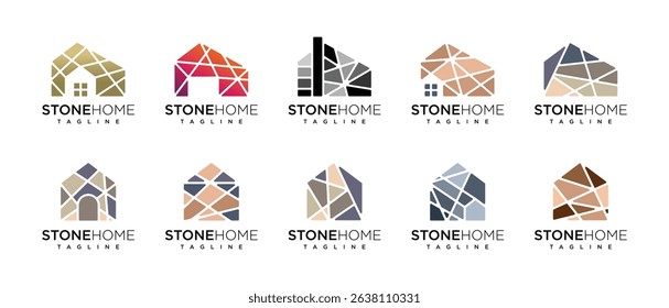 collection of stone house building logo designs. stone house logo icon symbol	