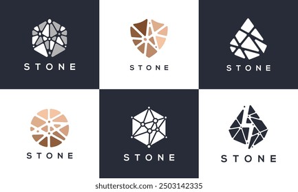 Collection of stone logo vector icon illustrations.	