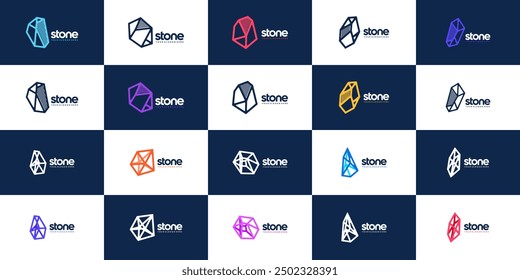 collection of stone logos in modern abstract style, mineral rocks, technology, design vector template.