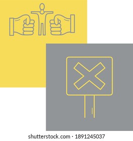 Collection of stop icons isolated on a contrasting background. Yellow and gray  warning sign, cross, arbitrator, referee, boxing vector outline icons set 