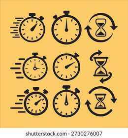 Collection of Stopwatch and Hourglass Representing Time and Speed