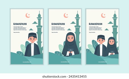 collection stories social media flat ramadan. vector illustration