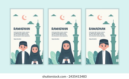 collection stories social media flat ramadan. vector illustration