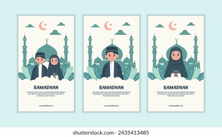 collection stories social media flat ramadan. vector illustration