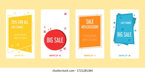 Collection of story templates vector isolated. Social media banner, communication with customer in social networks. Minimal frame design for mobile phone.