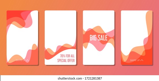 Collection of story templates vector isolated. Social media banner, communication with customer in social networks. Minimal frame design for mobile phone, abstract liquid background.