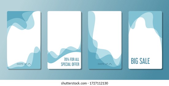 Colección de plantillas de historia vectorial aislado. Banner de medios sociales, comunicación con clientes en redes sociales. Diseño de marco mínimo para teléfono móvil, fondo líquido abstracto.