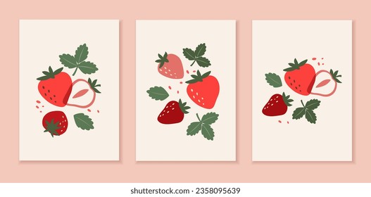 Collection of strawberry art. Modern design for posters, flyers, prints, covers and other uses.