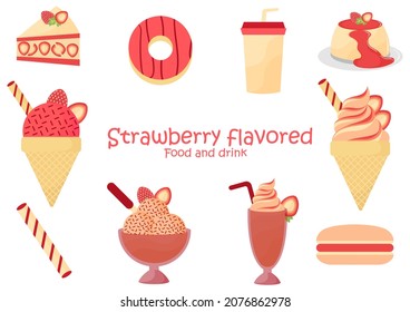 collection strawberry flavored food and drink