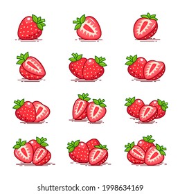 Collection of a Strawberry Fruit Vector Icon Illustration