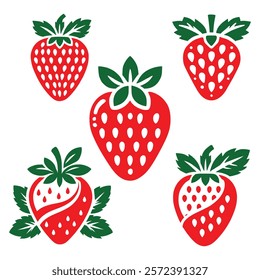 Collection of strawberry in vector art style, strawberry flat logo illustration