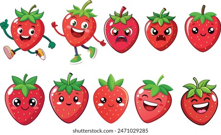 a collection of strawberrys with a funny face and a funny face.
