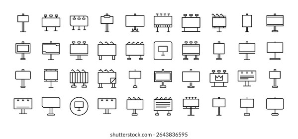 Coleção de ícones de linha relacionados ao banner de rua. Outline Signs para Gráficos e Web Design, Apps, Anúncios, Vários Cartões 