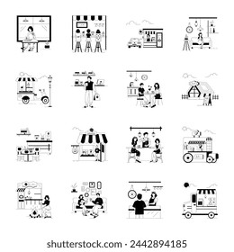 Collection of Street Cafe Linear Illustrations 

