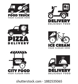 collection of street food transport emblems isolated on white background