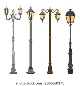 Collection of street lights. Vector illustration