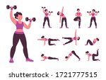 Collection of strength and calisthenics exercises that you can do at home. Set 1 of 2. Vector illustration with characters isolated on white background.